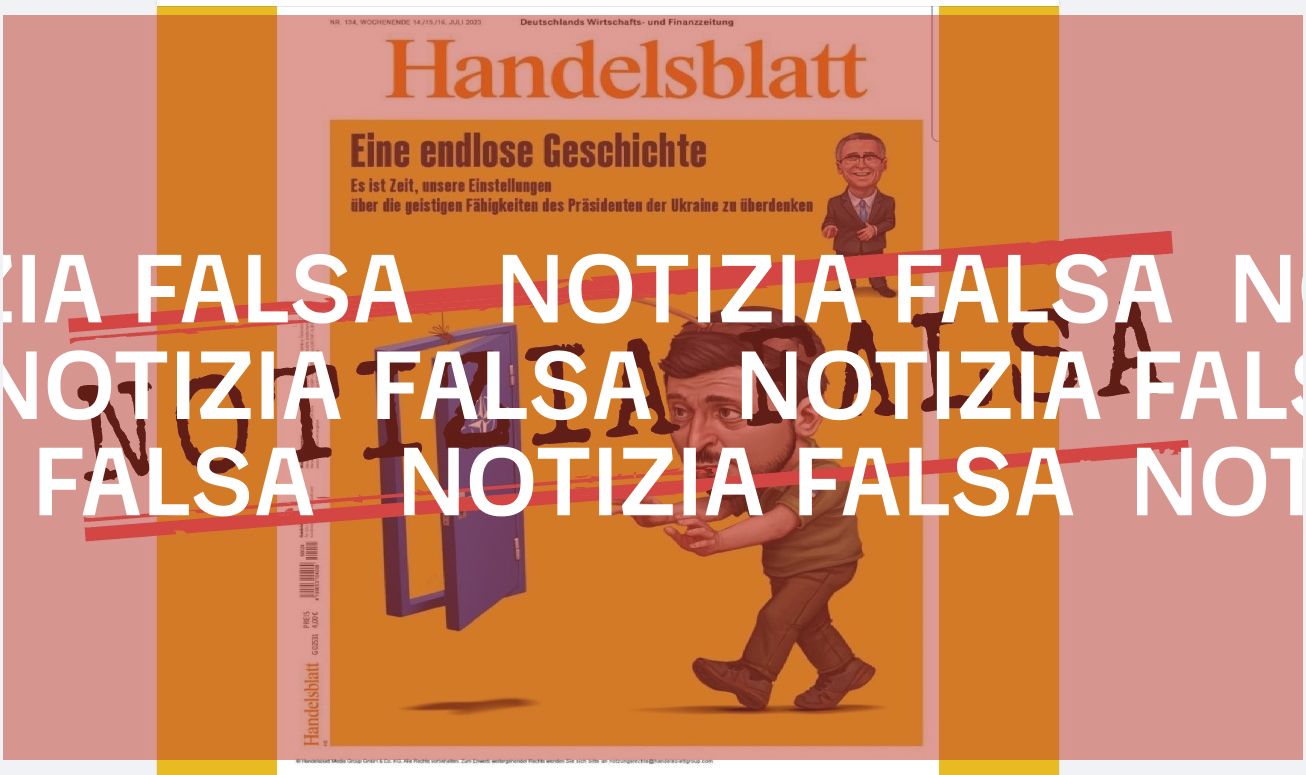 Questa prima pagina del quotidiano tedesco Handelsblatt su Zelensky e la Nato è falsa