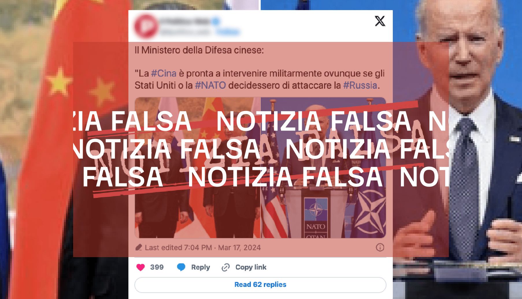 La Cina non ha minacciato militarmente gli USA e la Nato nel caso attaccassero la Russia