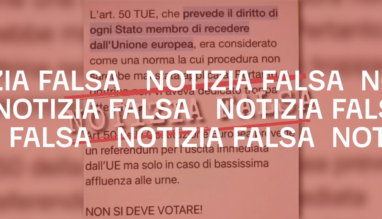 Non è vero che se alle europee c’è «bassissima affluenza» è previsto un referendum per uscire dall’UE