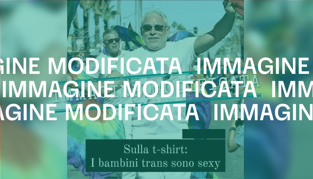 La foto dell&#8217;uomo al Pride che indossa la maglietta &#8220;Trans Kids Are Sexy&#8221; è falsa