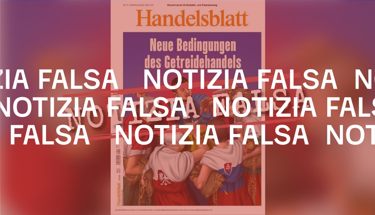 Questa prima pagina del quotidiano tedesco Handelsblatt su Zelensky è falsa