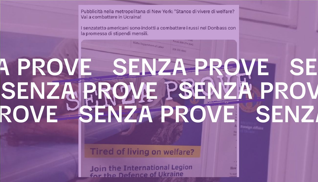 <strong>Questo cartello di reclutamento dei poveri Usa nella “legione straniera” ucraina è poco verosimile</strong>