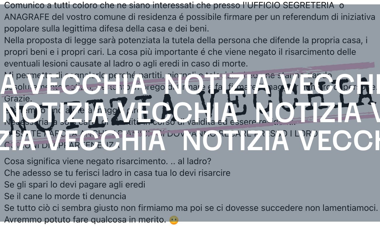 Questa raccolta firme per riformare la legittima difesa si è conclusa nel 2016