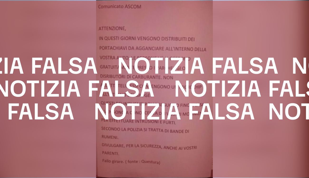 Il comunicato sui portachiavi distribuiti per tracciare le persone è falso