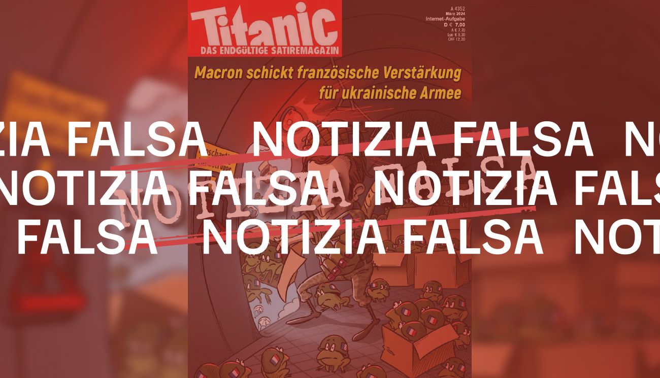 La rivista satirica Titanic non ha pubblicato questa copertina su Macron e l’Ucraina