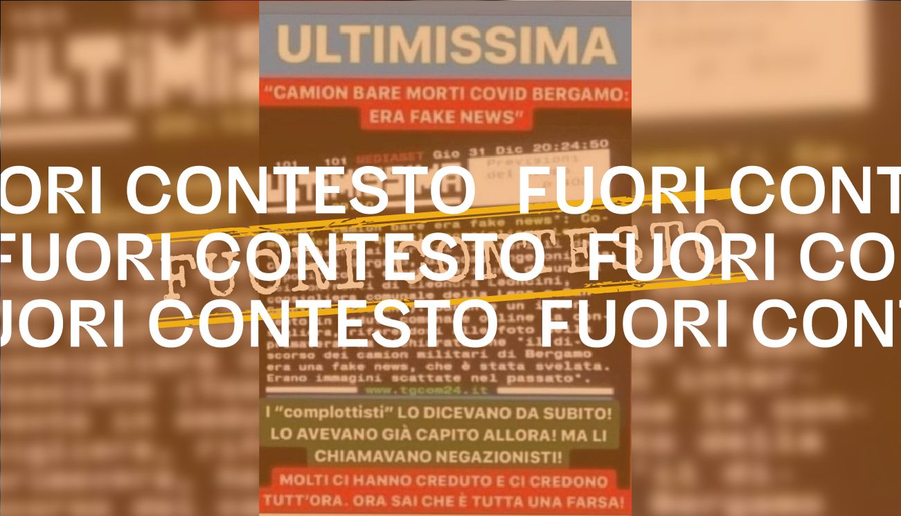 Questa schermata di Mediavideo non indica che i «camion» con le bare di Bergamo sono «una fake news»