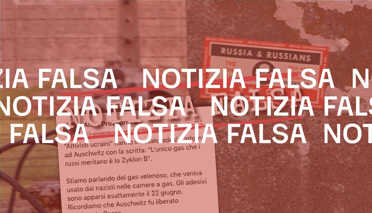 No, gli «attivisti ucraini» non hanno incollato degli adesivi anti-russi ad Auschwitz