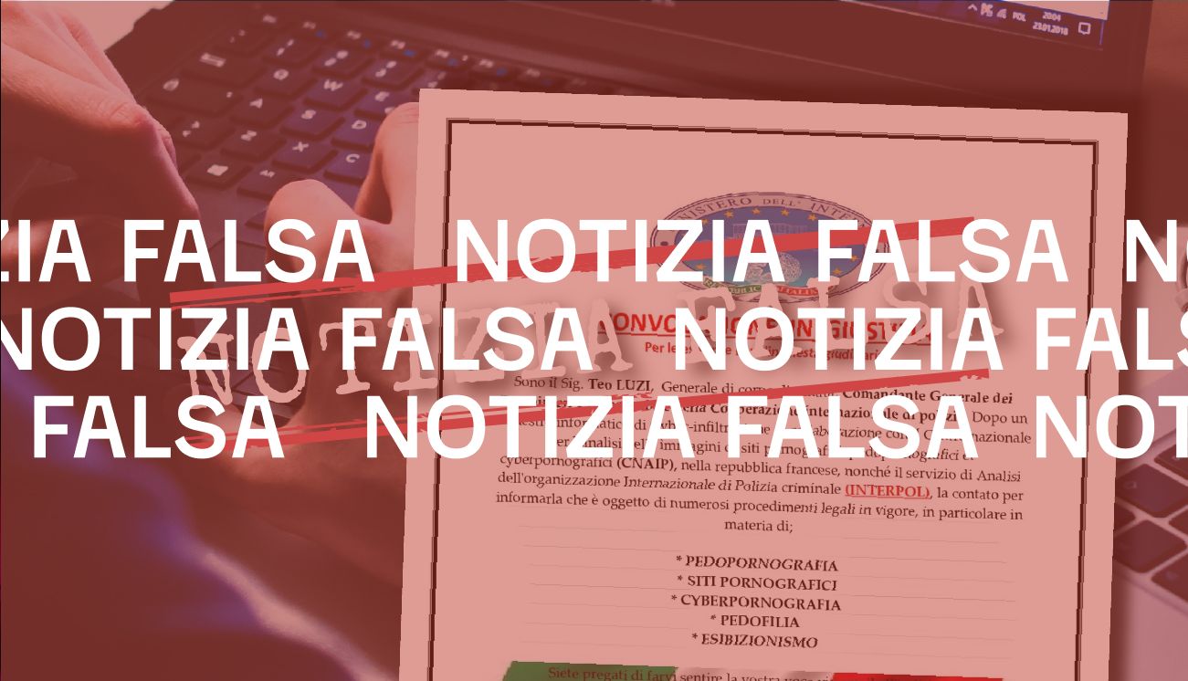 Il messaggio del generale Teo Luzi che notifica dei «procedimenti legali per pedopornografia» è una truffa