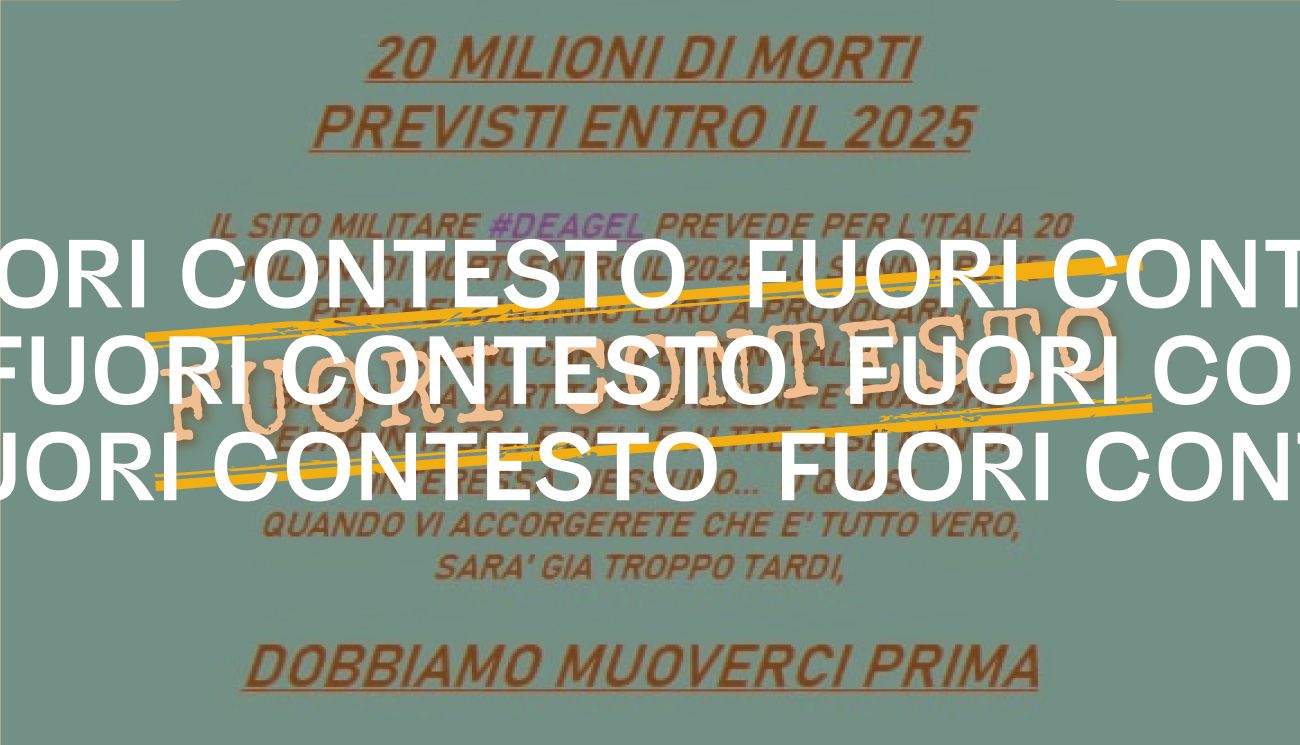 Non è vero che un «sito militare» ha previsto «per l’Italia 20 milioni di morti entro il 2025»