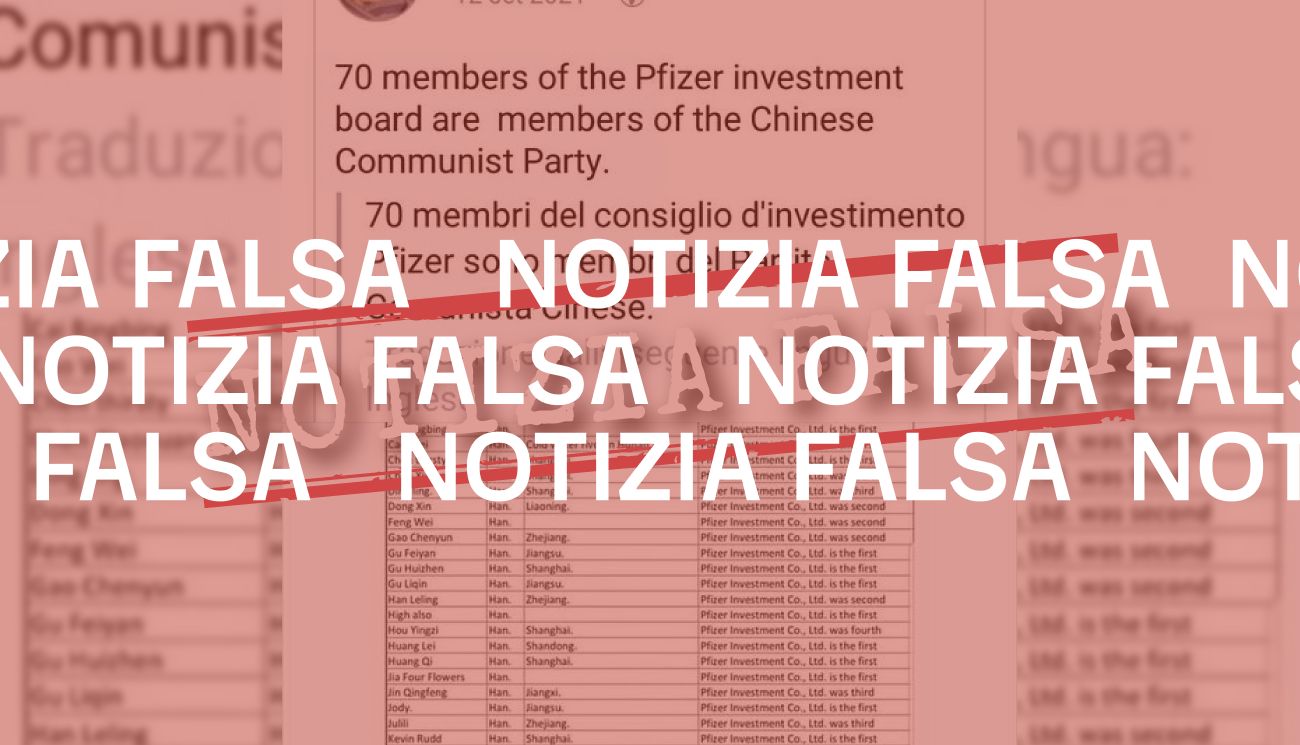 Non è vero che «70 membri del consiglio d’investimento di Pfizer» sono esponenti del partito comunista cinese