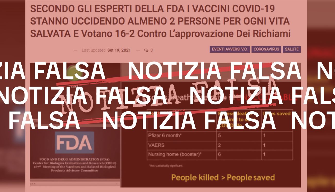 Nessun esperto dell’Fda ha affermato che i vaccini anti-Covid uccidono due persone per ogni vita risparmiata