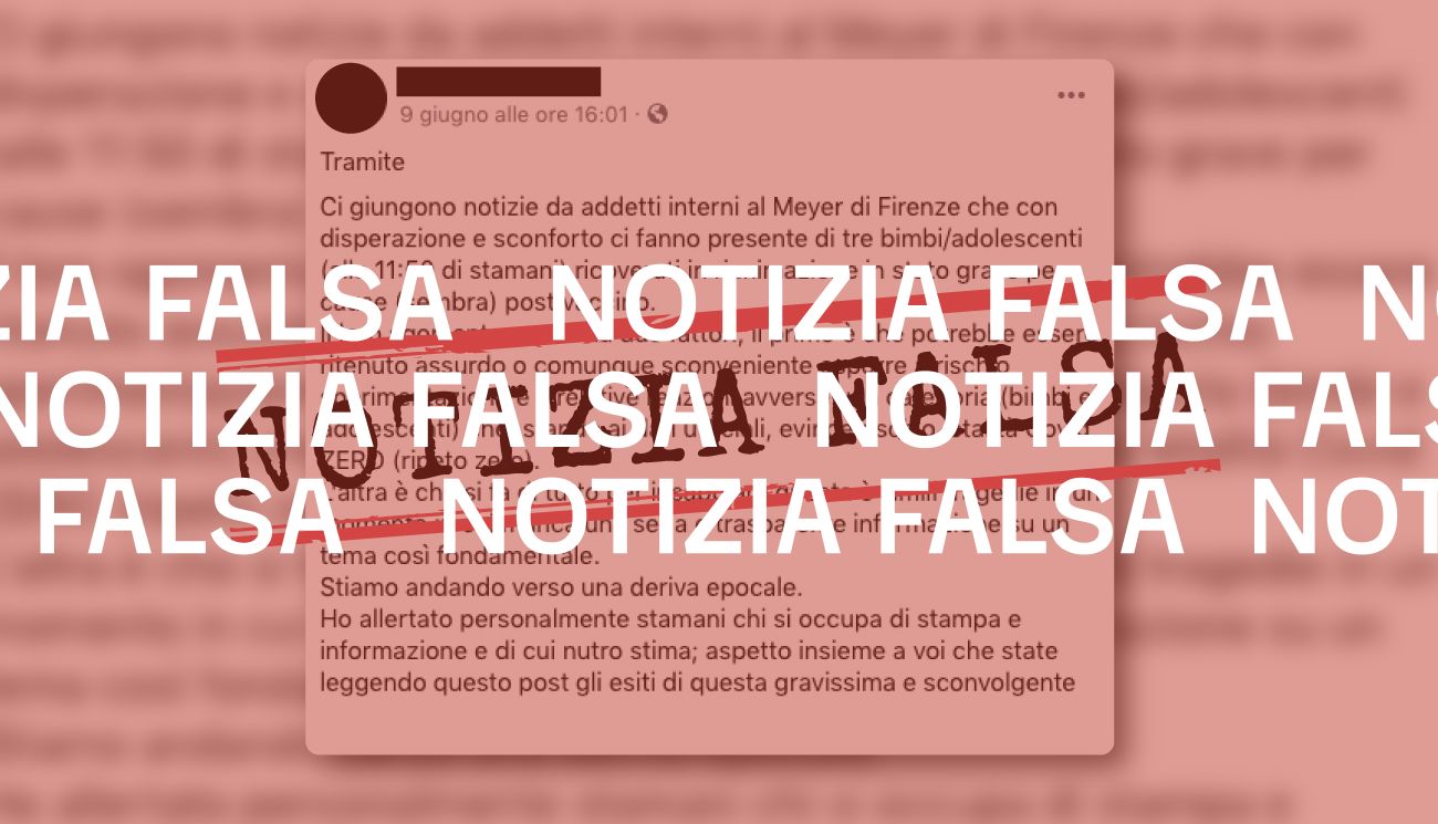 All’ospedale Meyer (Firenze) non sono stati ricoverati «tre bimbi/adolescenti» a causa dei vaccini anti-Covid