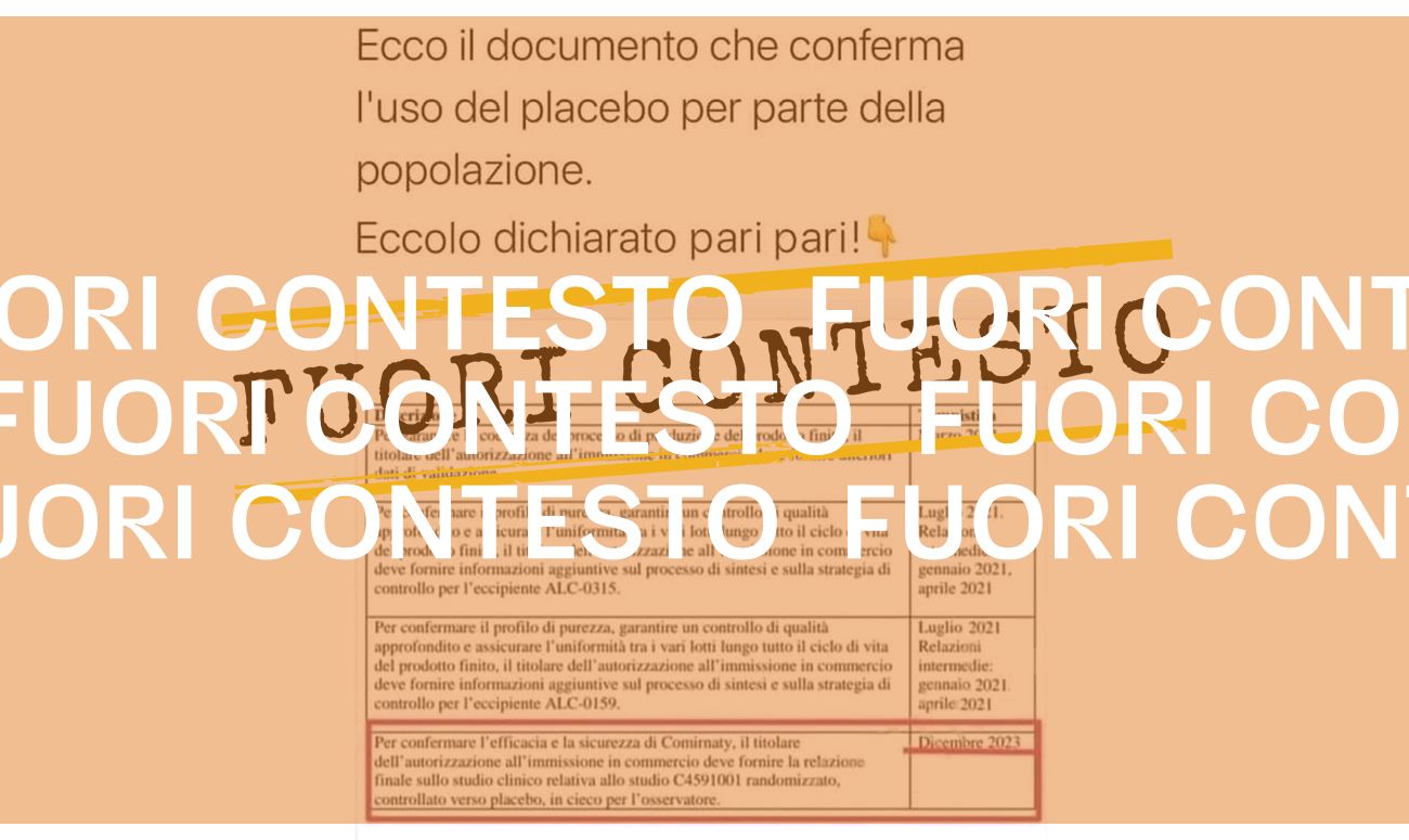 Questo documento non conferma «l’uso del placebo per parte della popolazione» al posto del vaccino