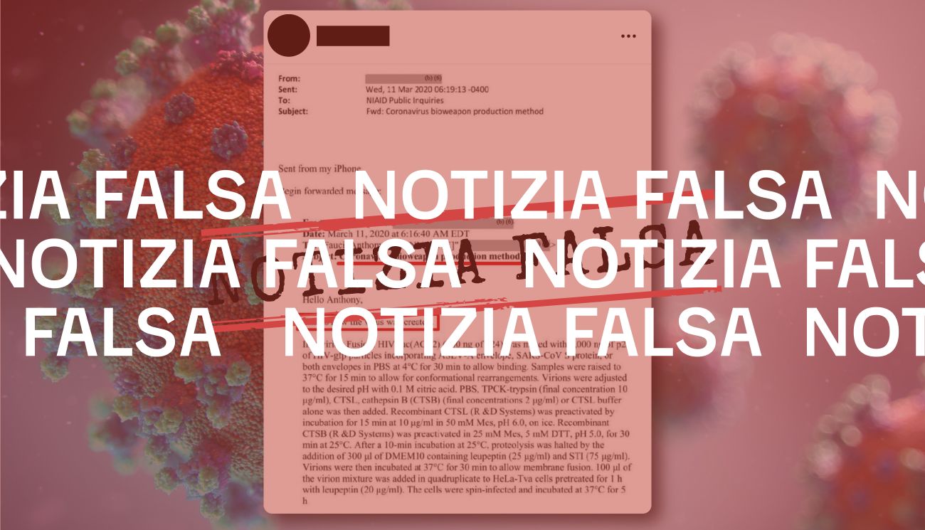 Questa e-mail non contiene la procedura con cui sarebbe stato creato Sars-CoV-2 in laboratorio