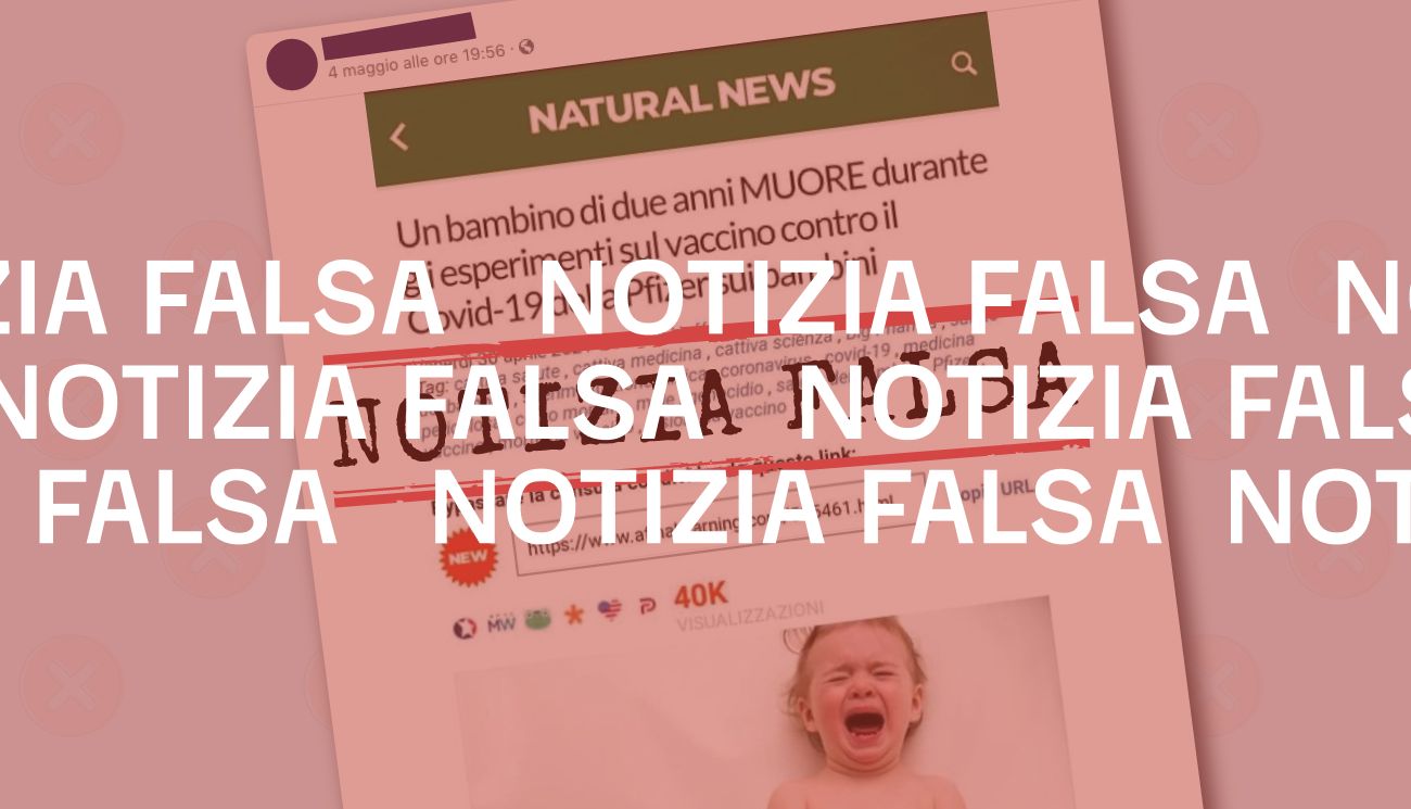 No, negli Usa un bambino di due anni non è deceduto «durante gli esperimenti sul vaccino» Pfizer