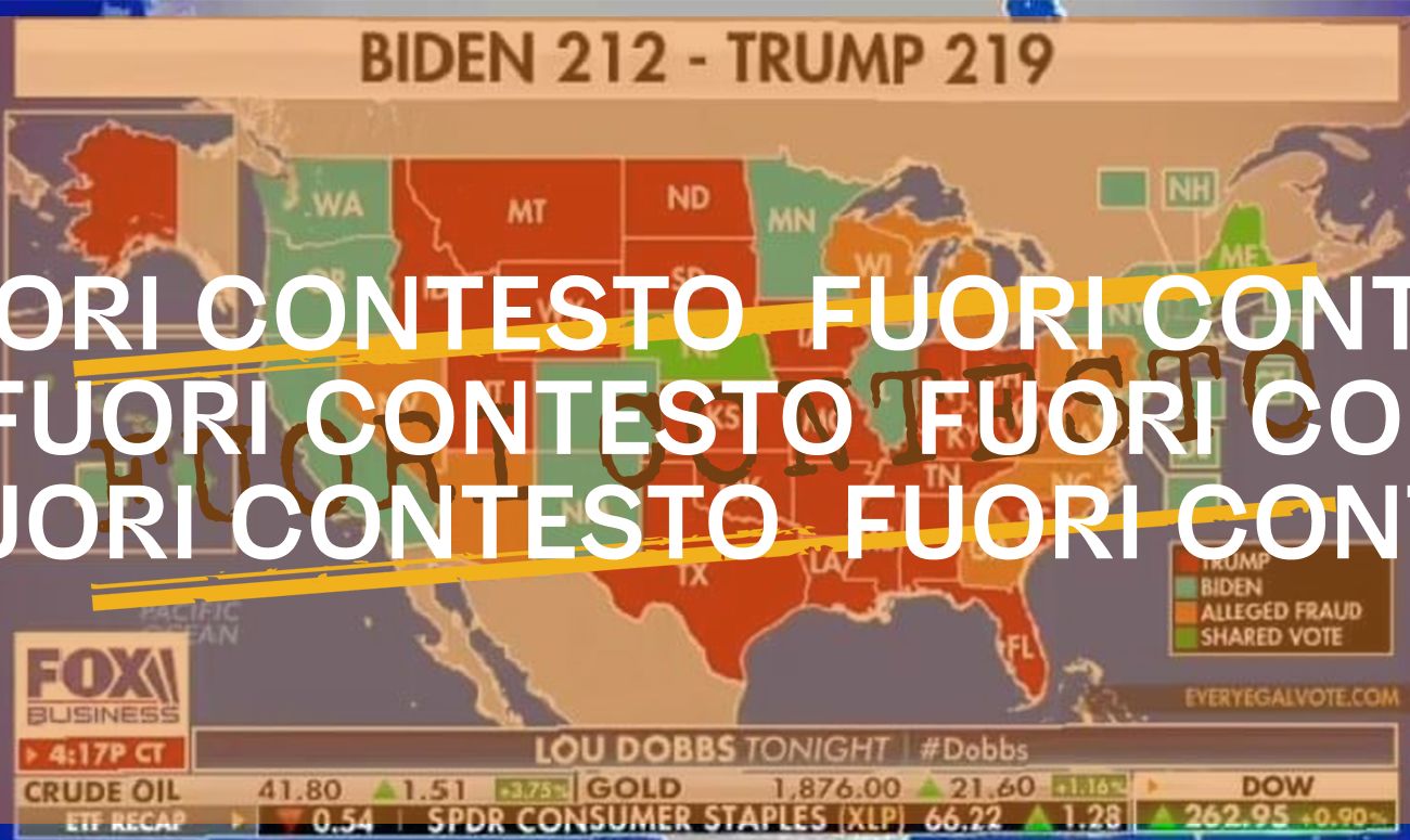 <i></i> Questa mappa elettorale che dà in vantaggio Trump non è di Fox News, ma di un sito che diffonde la falsa notizia di brogli elettorali