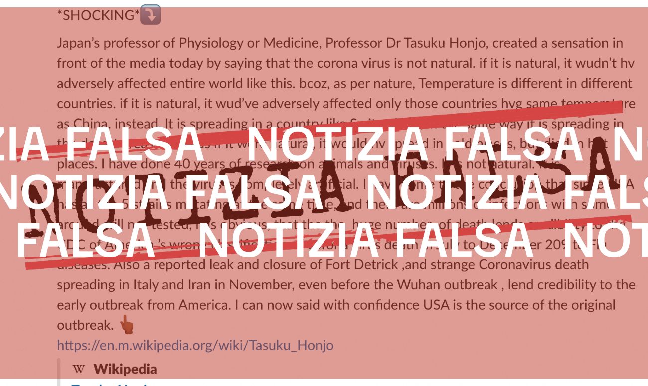 No, il premio Nobel giapponese Tasuku Honjo non ha detto che il nuovo coronavirus è stato creato dall’essere umano