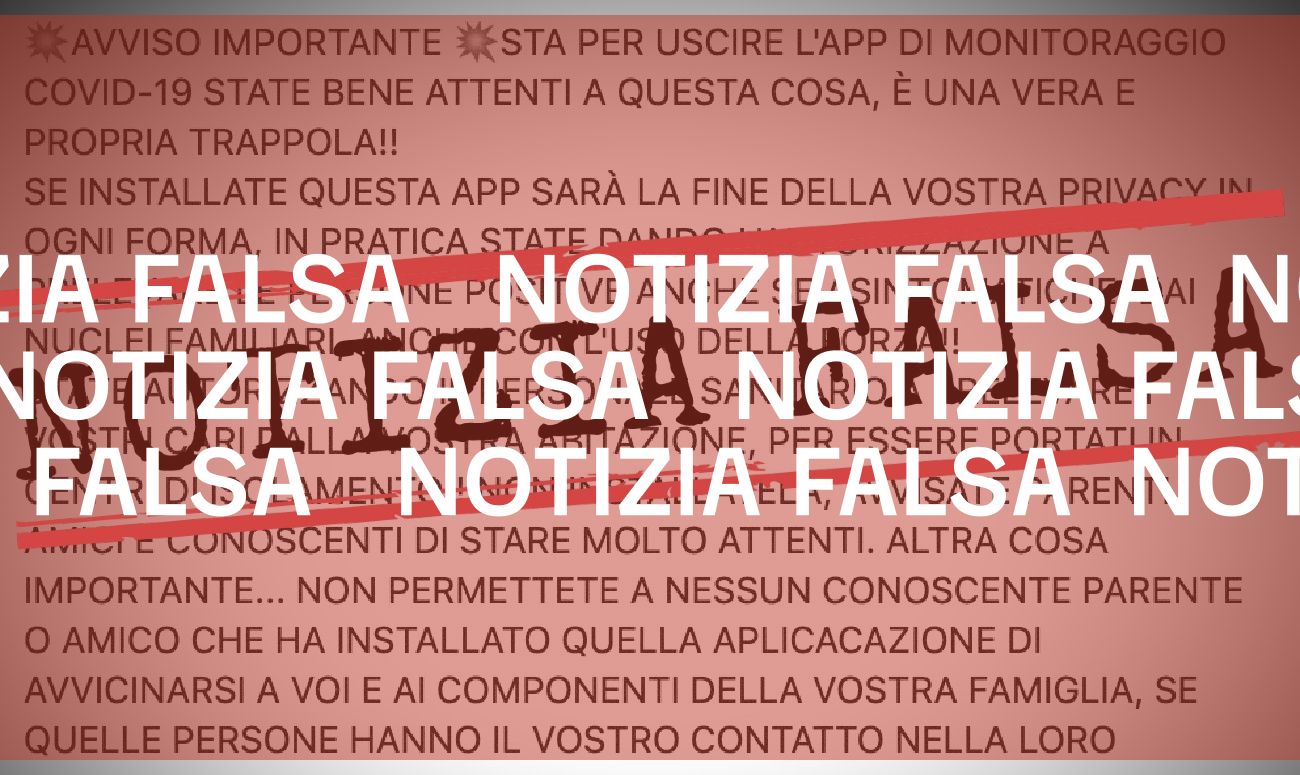 Non è vero che installando l’applicazione per il monitoraggio di Covid-19 potranno «prelevare» i nostri parenti «con l’uso della forza»