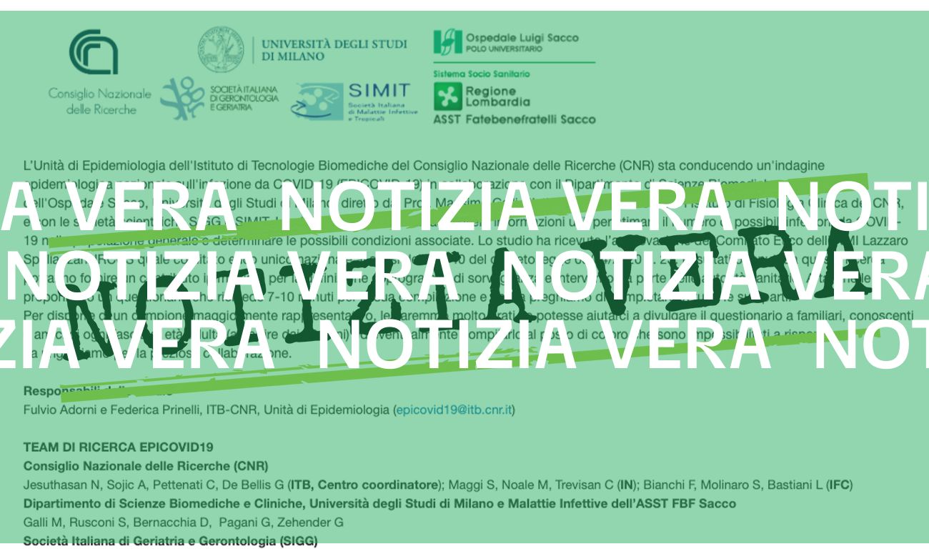 Il questionario online presentato come una «Indagine epidemiologica nazionale Covid-19» è ufficiale