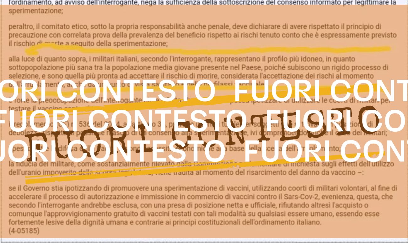 Alla Camera dei Deputati è stata depositata un&#8217;interrogazione sulla sperimentazione di un possibile vaccino sui militari, ma il governo non c’entra