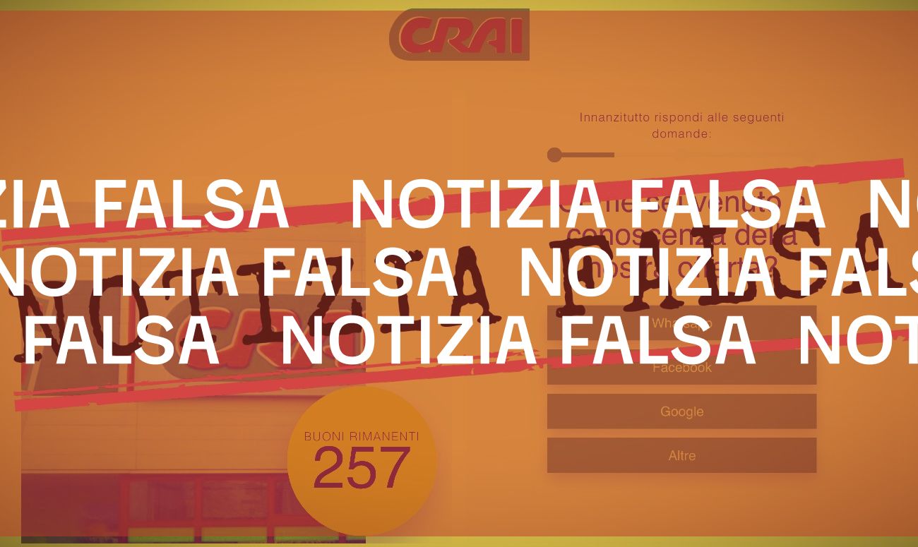 No, Crai non ha annunciato che «regalerà a tutti» un coupon di 500€