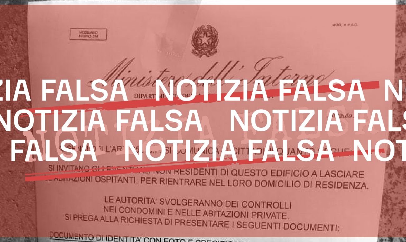 Il falso volantino del Ministero dell’Interno in cui si invitano i cittadini  a recarsi nel proprio domicilio di residenza