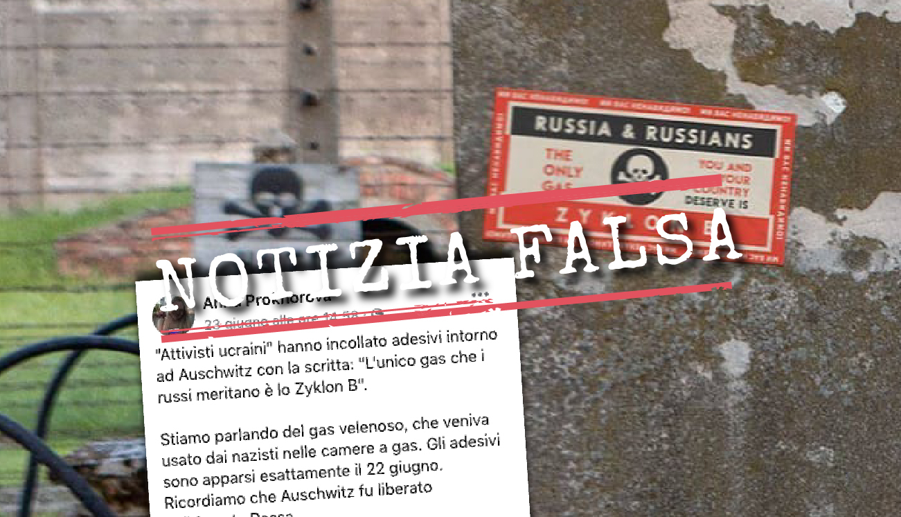 No, gli «attivisti ucraini» non hanno incollato degli adesivi anti-russi ad Auschwitz