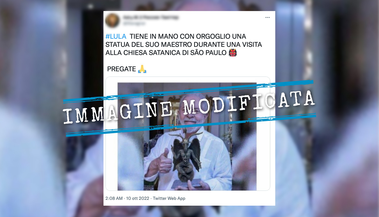 La foto di Lula con in mano una statua di Bafometto è modificata