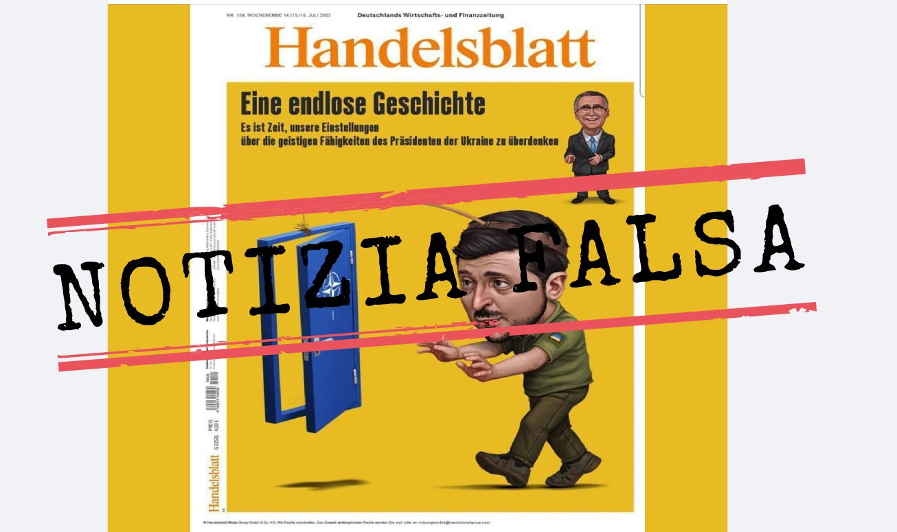 Die Titelseite der deutschen Zeitung Handelsblatt über Selenskyj und die NATO ist falsch