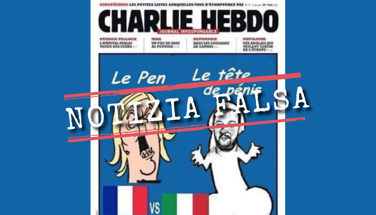 Questa copertina di Charlie Hebdo con Salvini disegnato a forma di pene è falsa